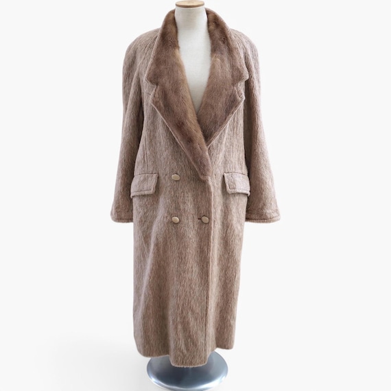 Vintage Beige Pure Lama Wool Trench Coat, Long Lama Coat Women