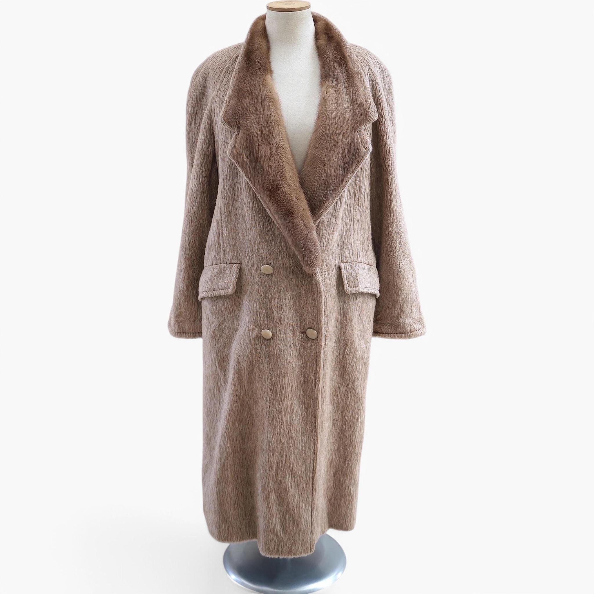 Vintage Beige Pure Lama Wool Trench Coat, Long Lama Coat Women