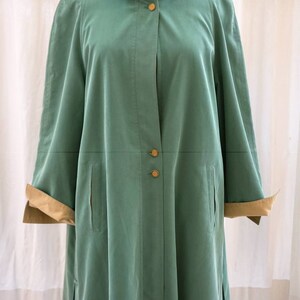 Vintage Women 80's Coat. Trench Mac Jacket Green-Yellow Bright Coloured. Double Layer Oversized Coat. Mod Trench Coat. Long Windbreaker L/XL image 2