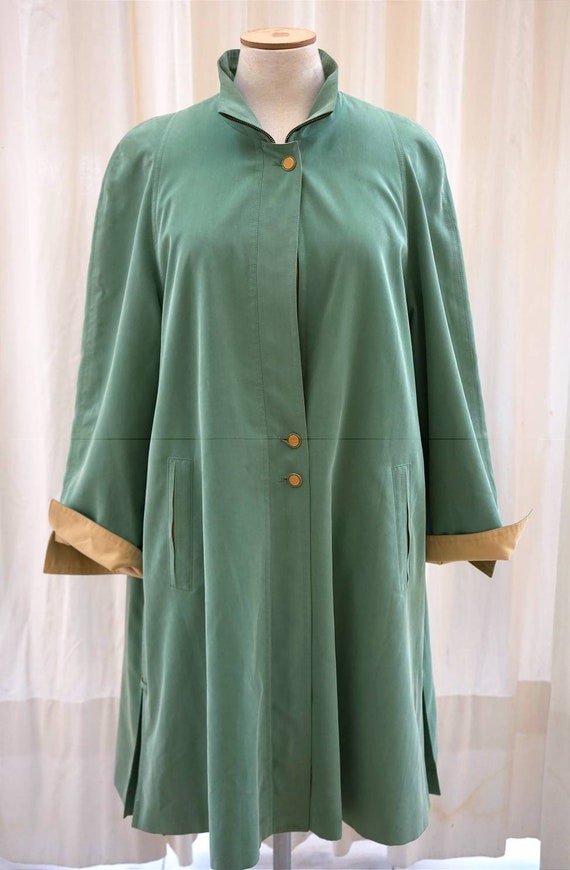 Vintage Women 80's Coat. Trench Mac Jacket Green-… - image 2