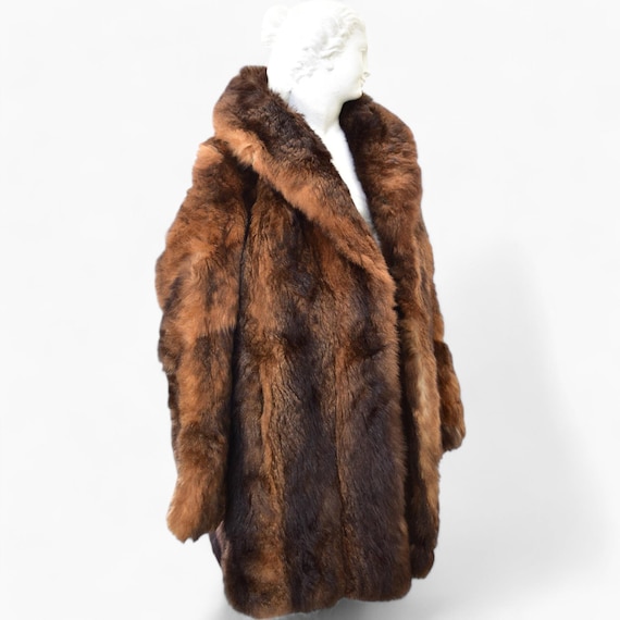 Firenze 1950s 1960s Swing Brown Fur. Women's Long Winter Coats