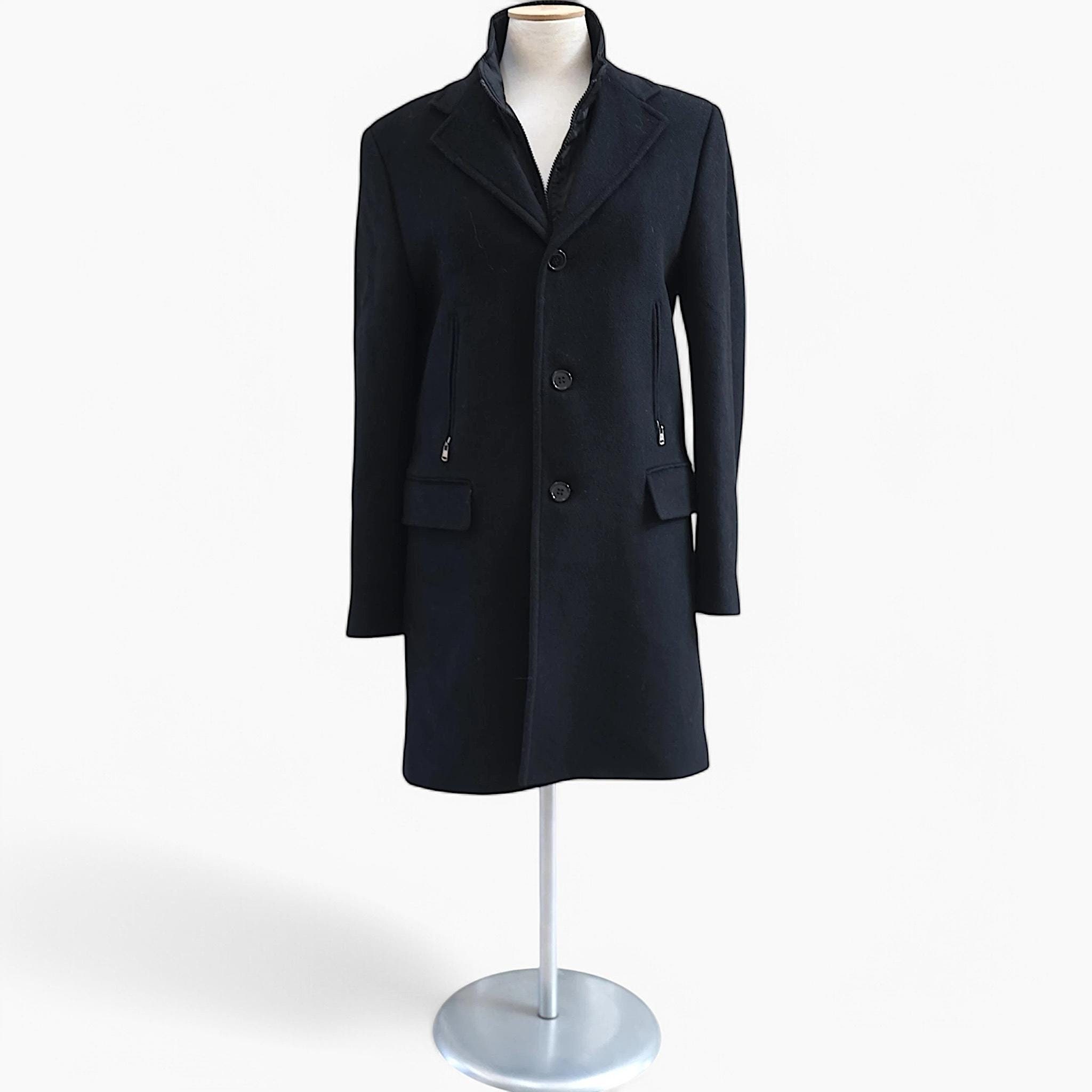 Yves Saint Laurent Black Cashmere Wool Trench Coat, Vintage Midi