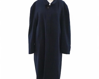 Long Wool Coat Women, Navy Wool Trench Coat, Single Breasted