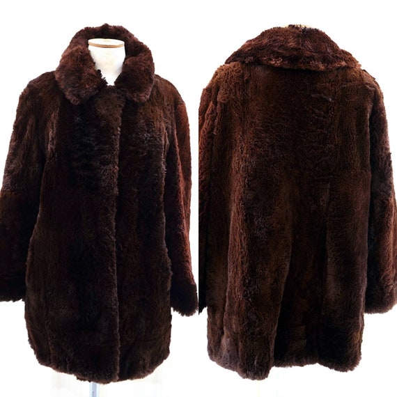 Vintage Brown Real Fur Coat. Long Teddy Jacket. O… - image 1