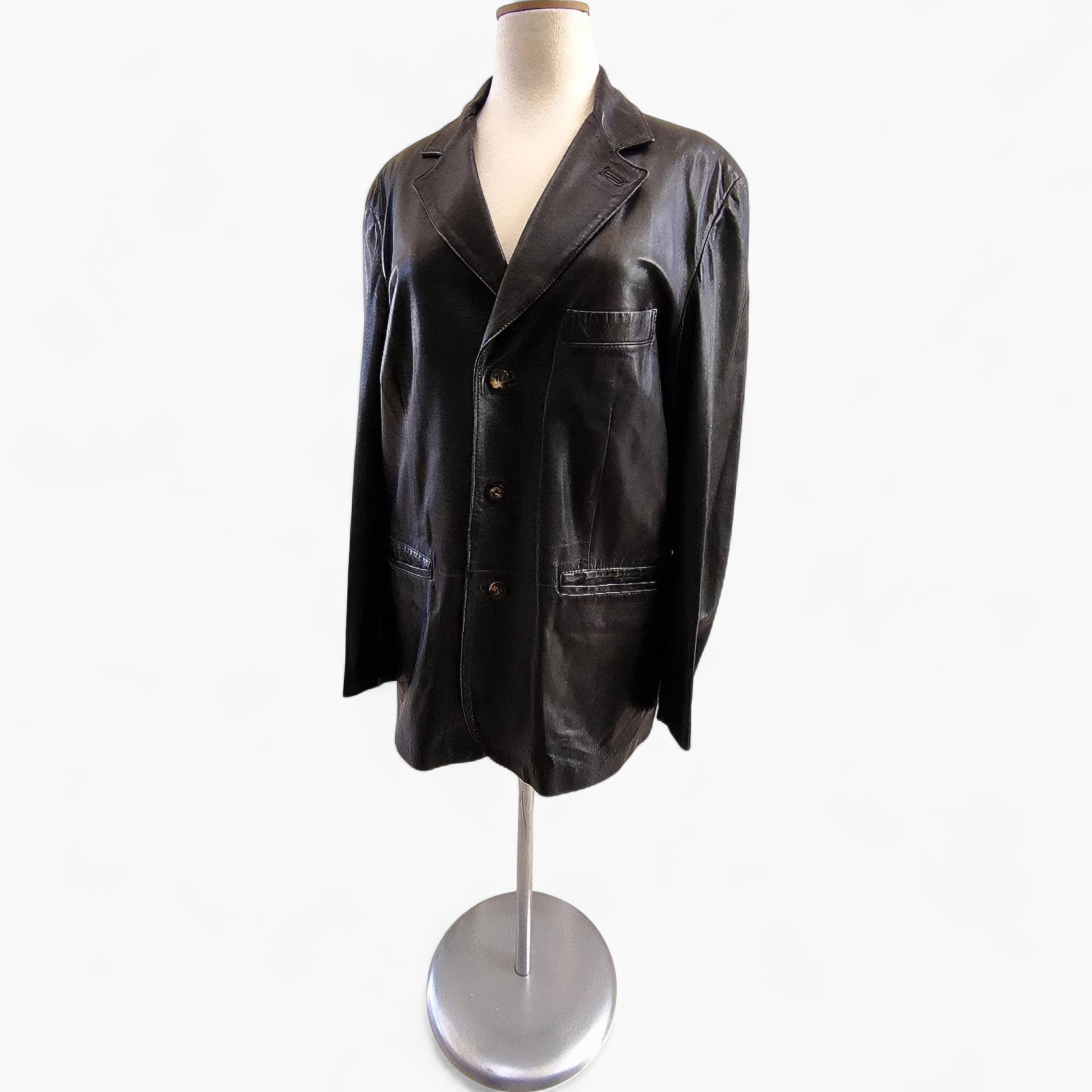 Salvatore Ferragamo Black Leather Jacket Men's Vintage