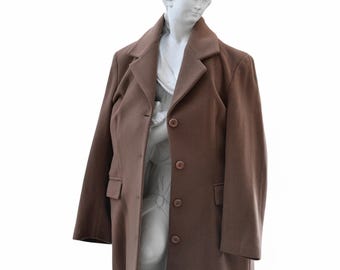 Vintage (1990s) Woman Camel-Brown Coat. Minimal Style. Long Winter Overcoat. Max Mara Style. Tailor Made by GALANIS. Made in Greece