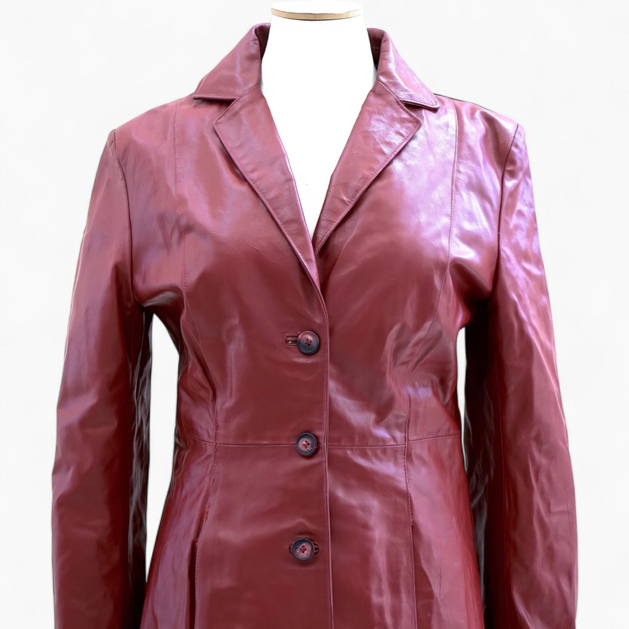 Red Leather Coat. Vintage Leather Jacket. Long Leather