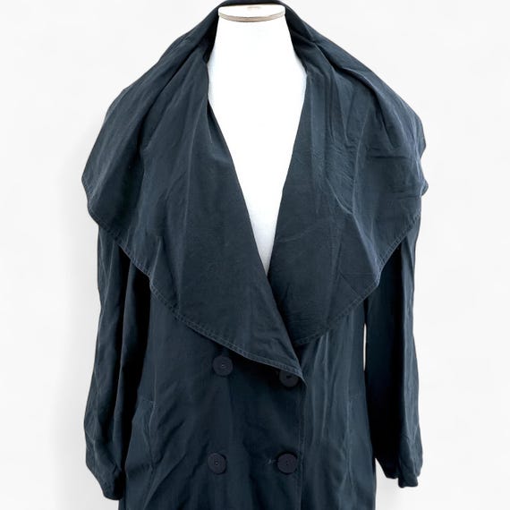 Vintage 80s/90s Silk Trench Coat, Women's Long Black Trench