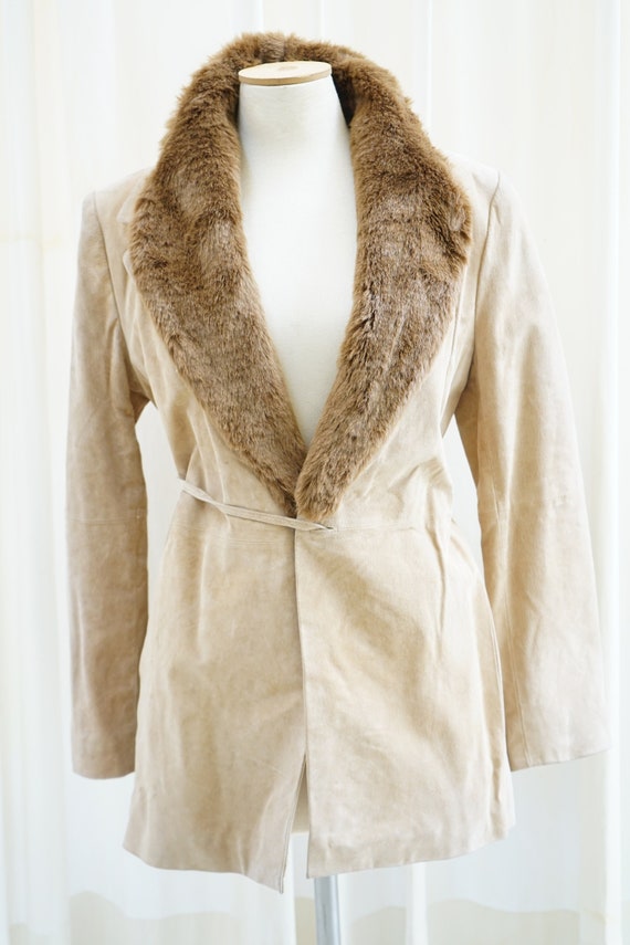 Suede Sherpa Jacket vintage 90's women beige sued… - image 2