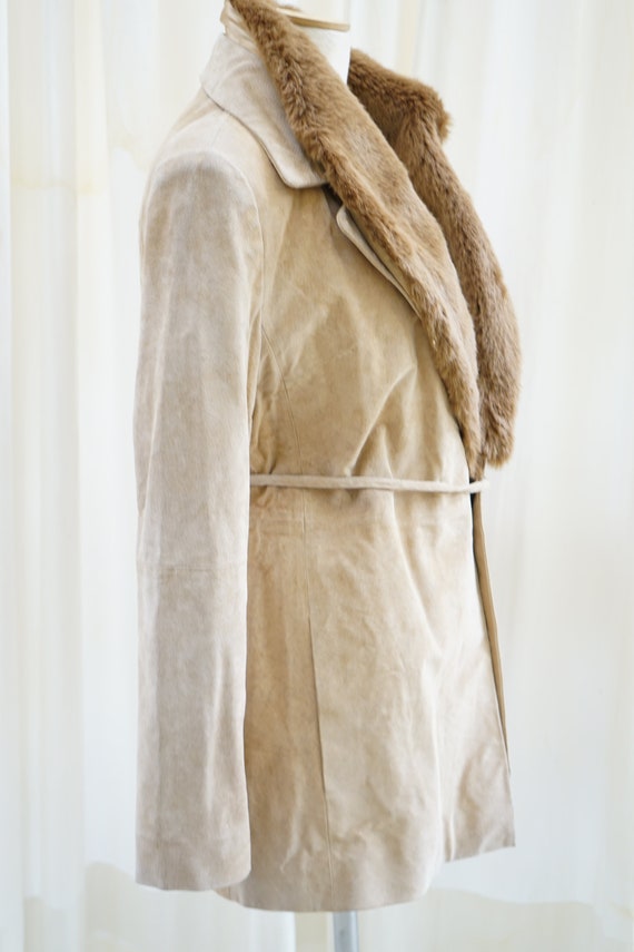 Suede Sherpa Jacket vintage 90's women beige sued… - image 6
