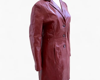 Roter Vintage Langer Leder Trenchcoat