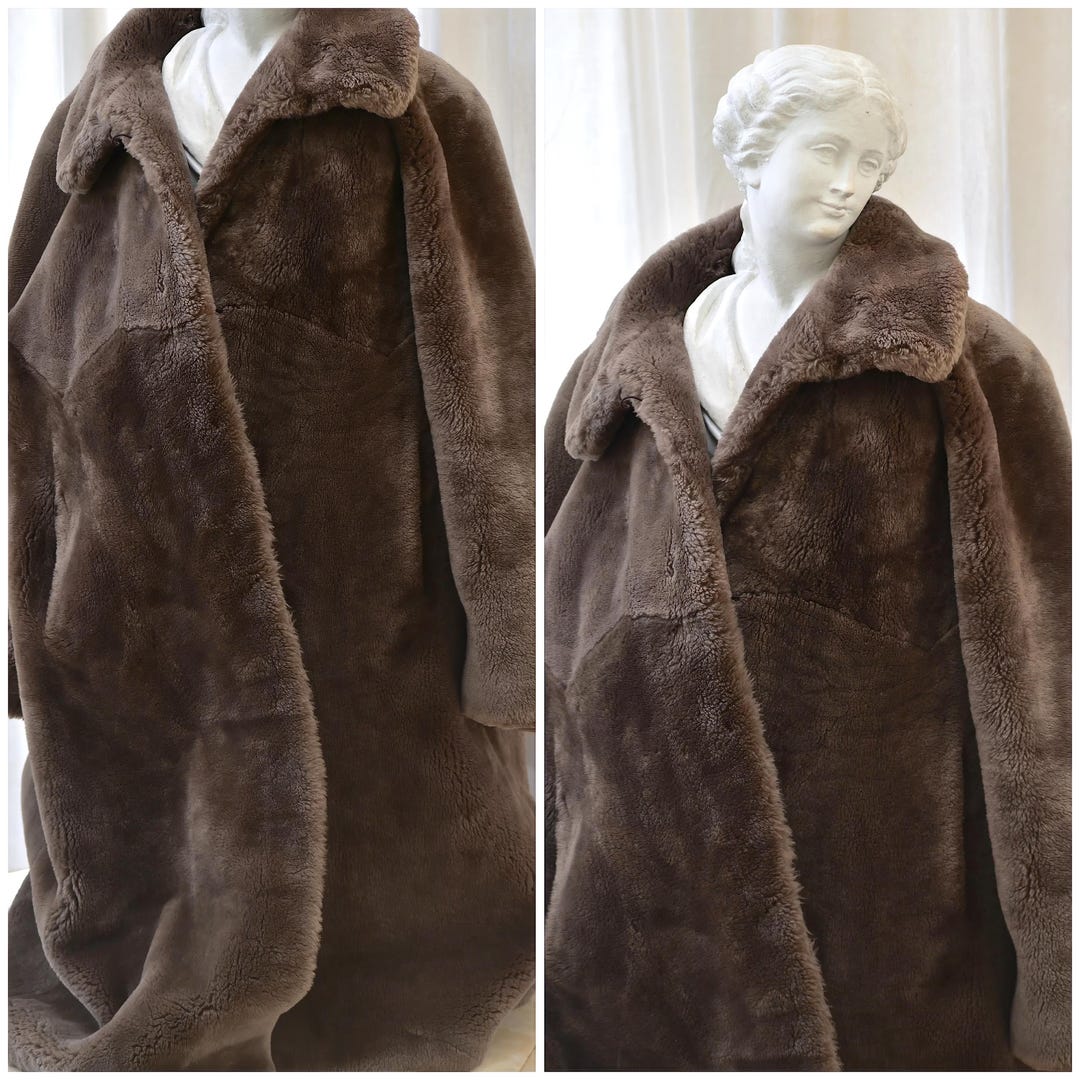 Long Shearling Lined Plush Overcoat