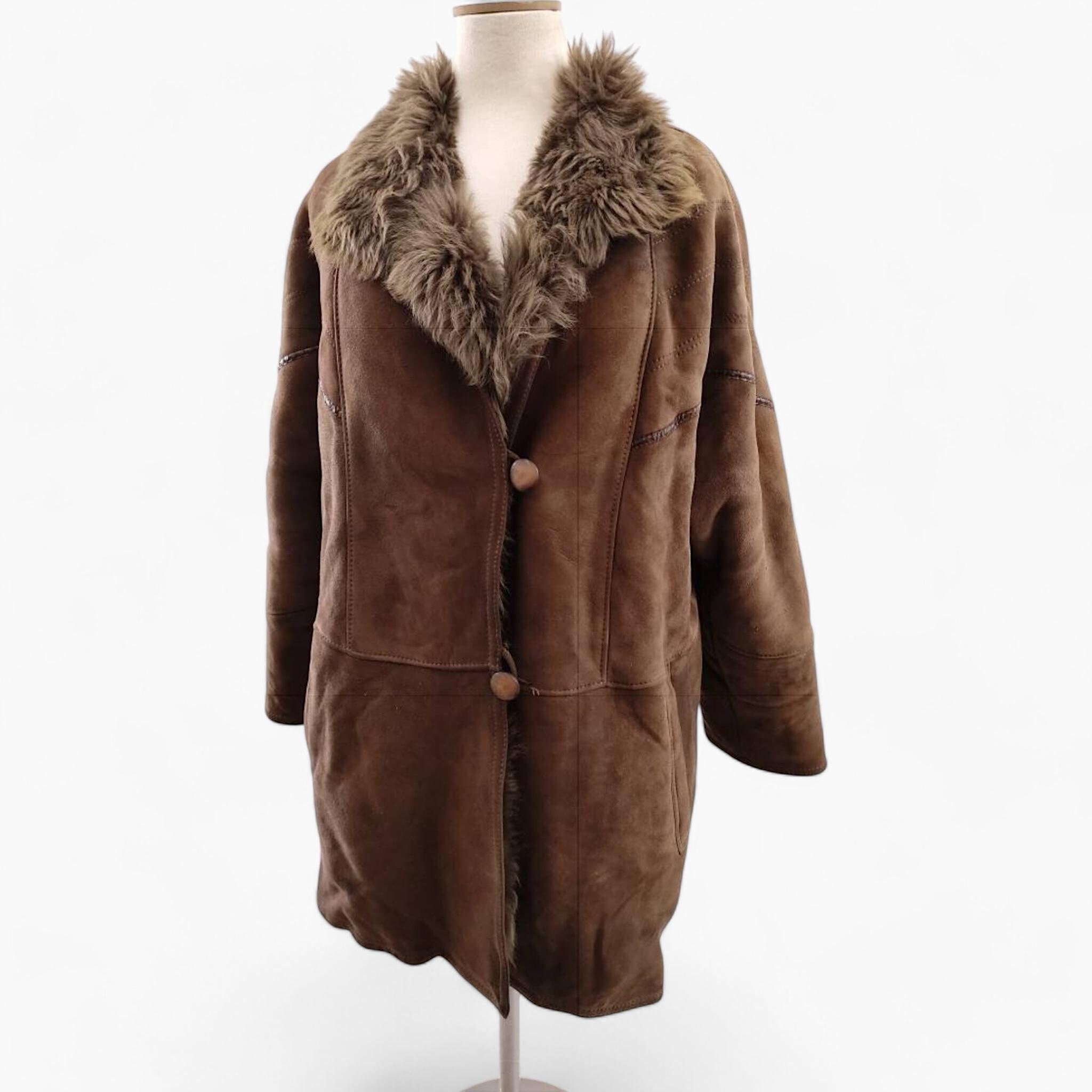 80's Womens Dark Brown Shearling Coat. Vintage Boho Penny