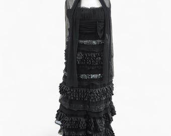 Black Long Dress, Black Wedding Guest Dress, Photoshoot Dress, Multiway Maxi Dress, Engagement Lace Dress, Homecoming Prom Dress Tulle Dress