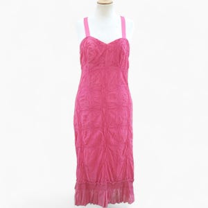 Fuchsia Cotton Dress, Wrinkled Slip Dress, Summer Tiered Dress, Sleeveless Maxi Dress with Bow, Long Party Dress, Summer Island Dress Gift