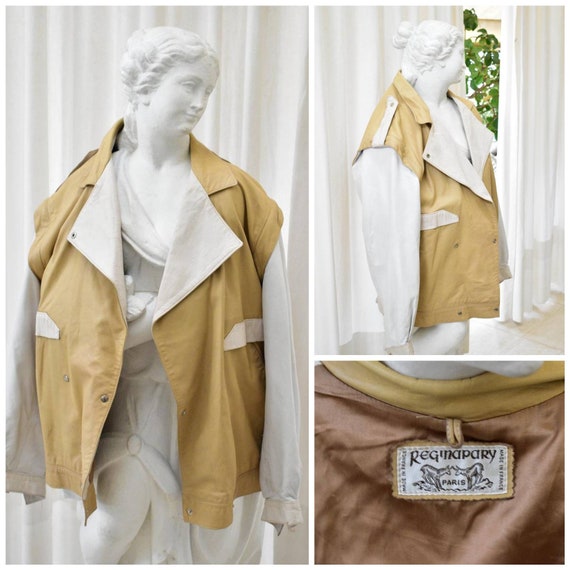 Vintage (1980s) Beige-White Genuine Leather Jacket