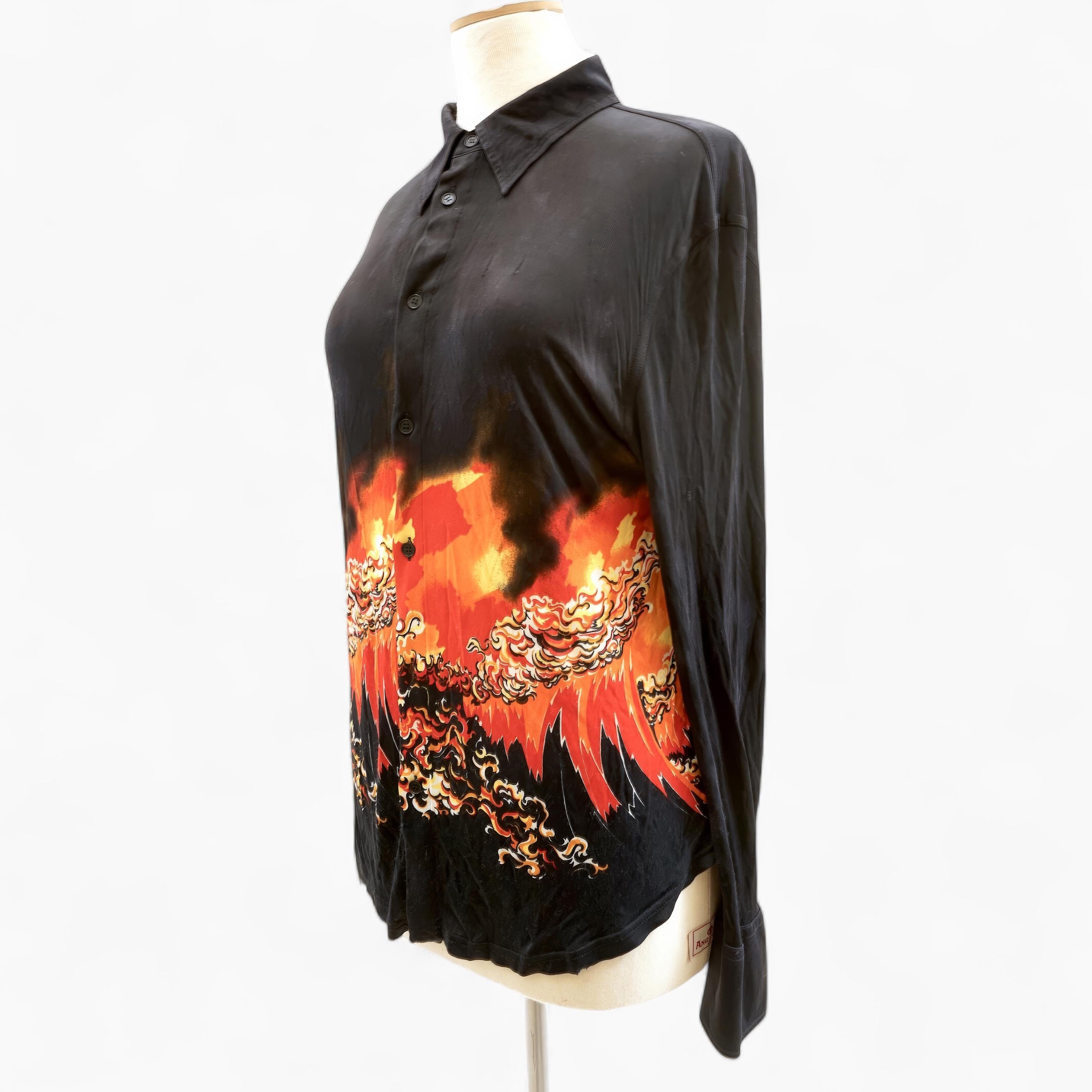 トップス gianni versace Y Rare Gianni versace Flame Shirt – Black Slim‑fit Jersey Designer