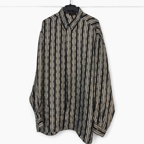 Versace 100% Silk Shirt Black White Meander Print | Vintage