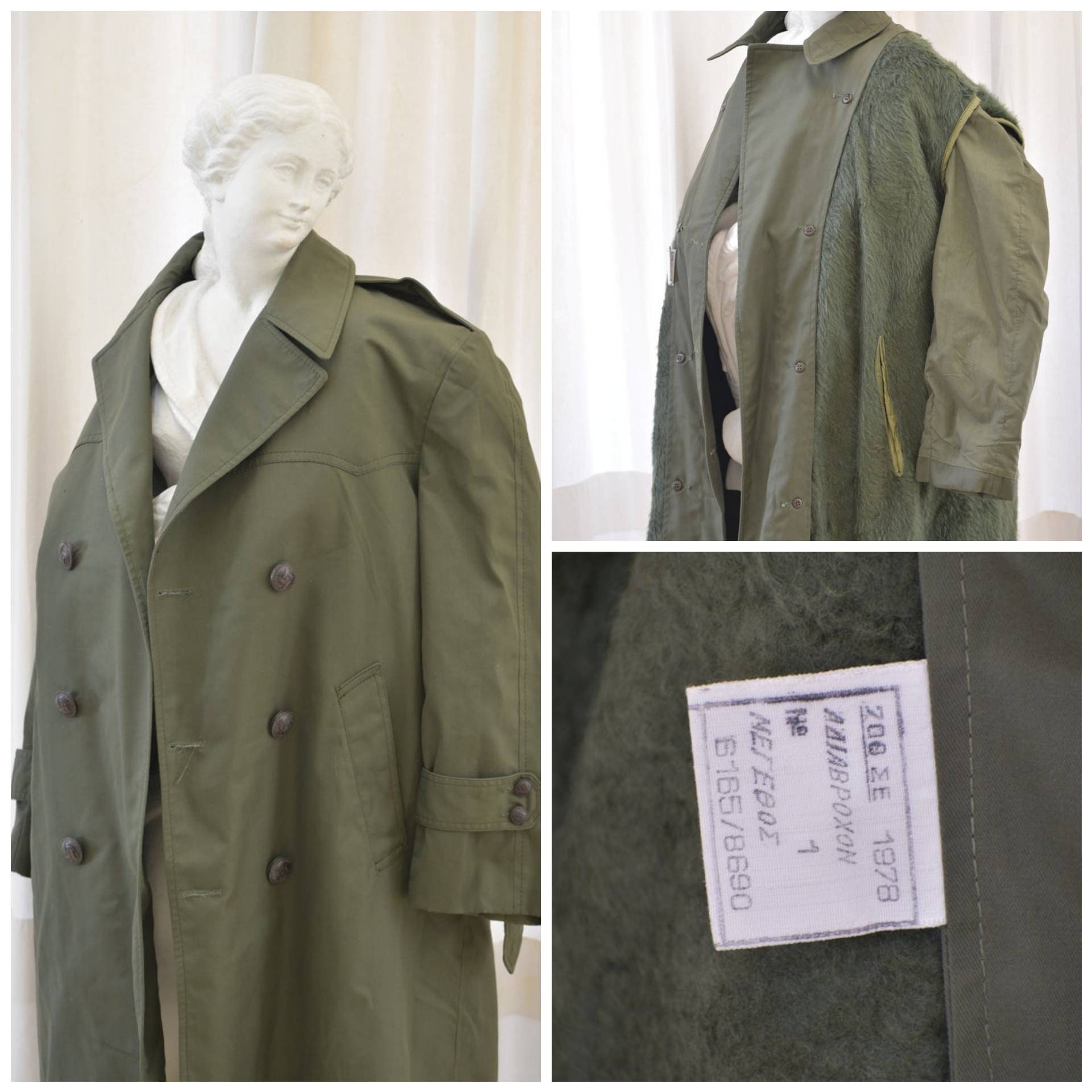 vintage military rain long coat 70s