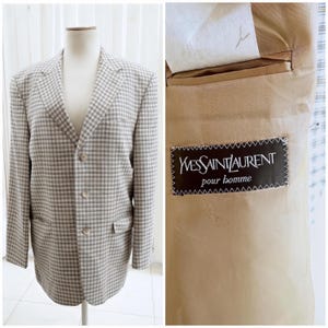 Yves Saint Laurent Vintage Wool Blazer. 70&#39;s YSL Suit Jacket. Men&#39;s Wool Jacket. Unisex Oversized Blazer Women Tailored Gray Checked Jacket