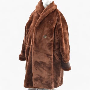 Couture Hélène 80s Brown Fur Coat. Vintage Faux Fur Coat. Vegan Fur. Fur vintage jacket. Women Fur Jacket. Fluffy Teddy Coat. Gift For Her.