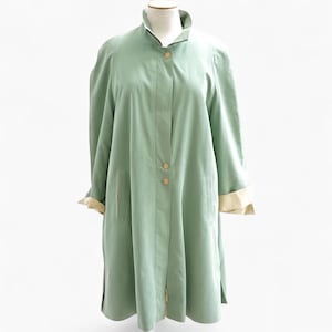 Green and yellow trench coat for women, Relaxed colorful trench coat, Spring long cotton coat XL, Oversized classic mac for fall and spring