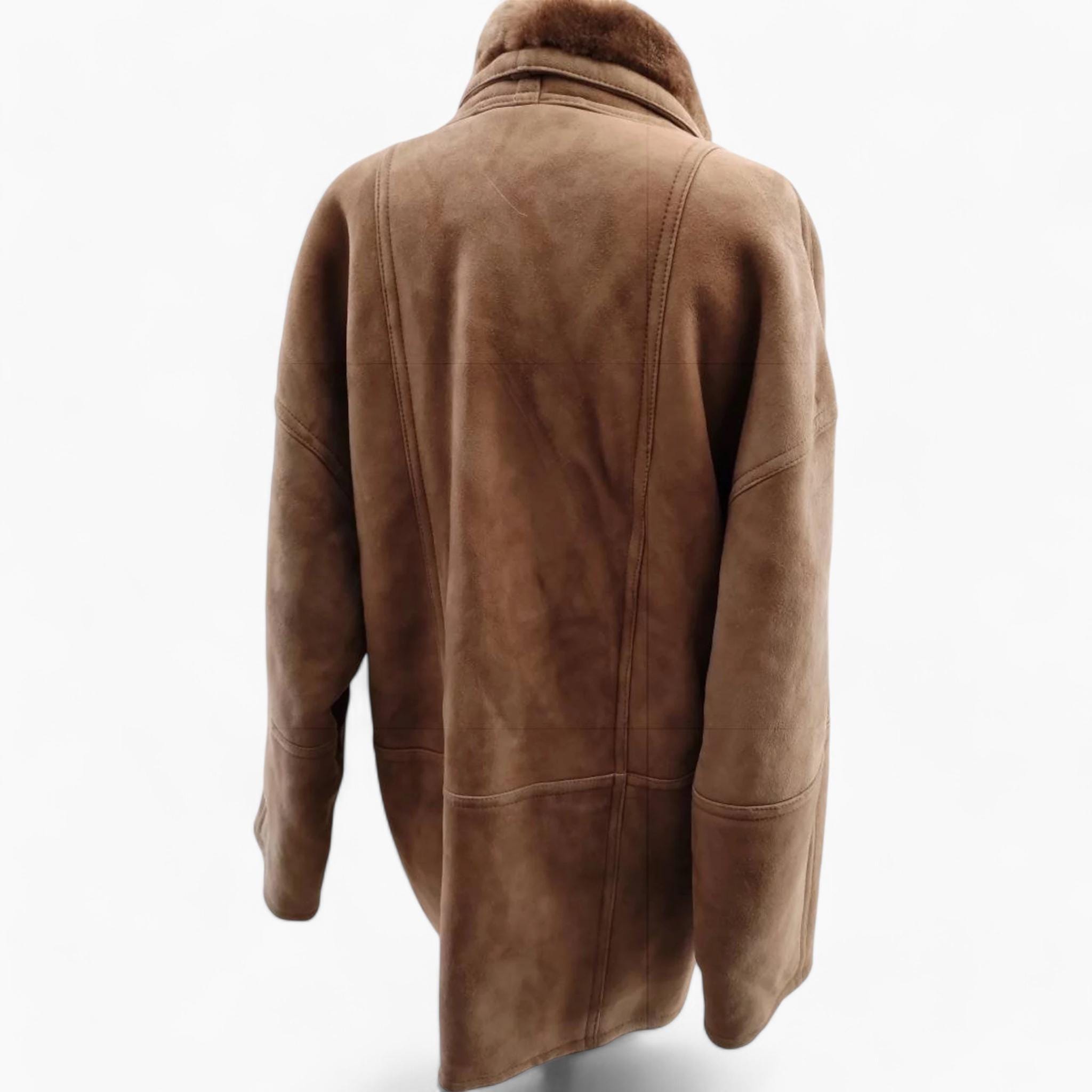 Umberto Olivieri 90's Unisex Beige Shearling Coat. Vintage Boho