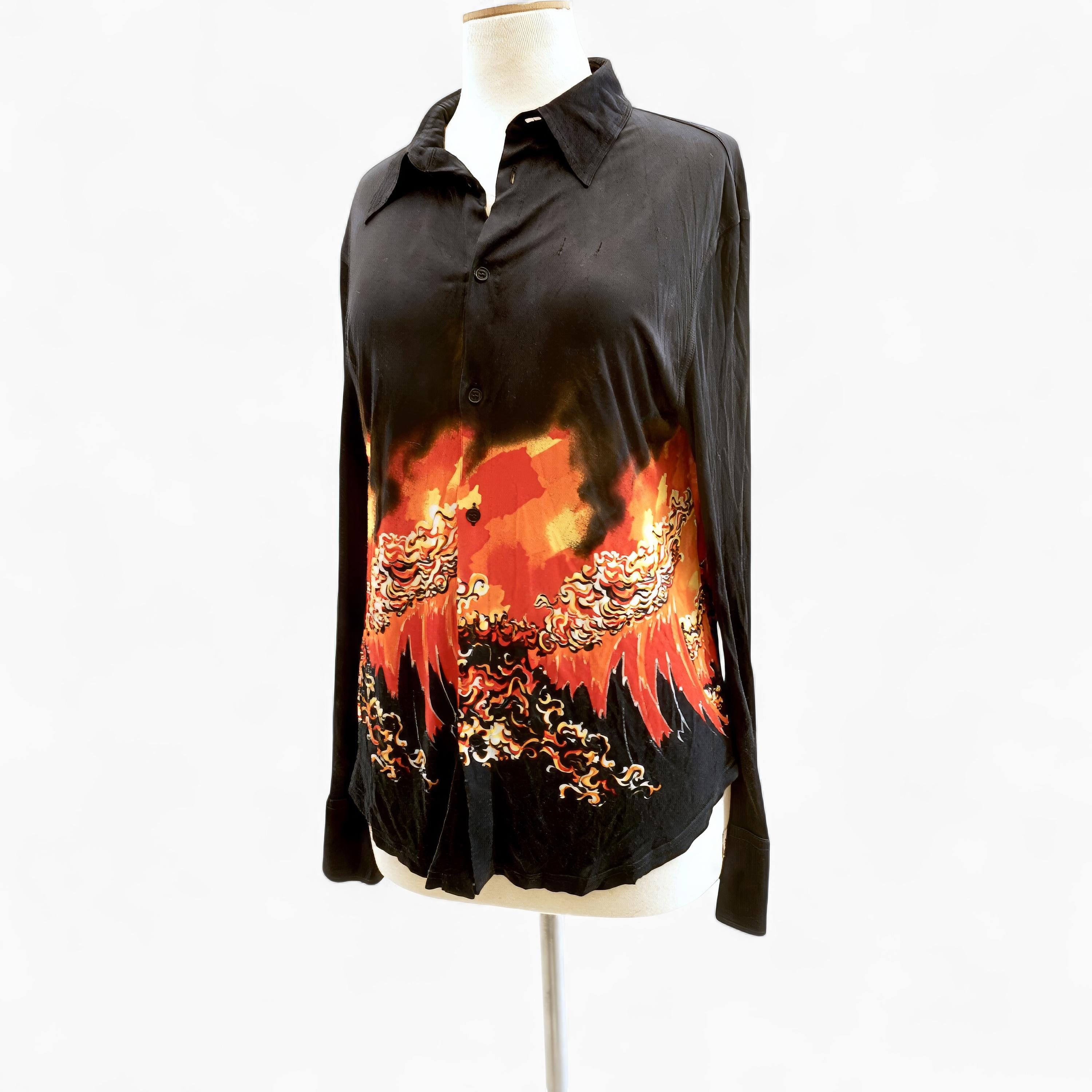 トップス gianni versace Y Rare Gianni versace Flame Shirt – Black Slim‑fit Jersey Designer