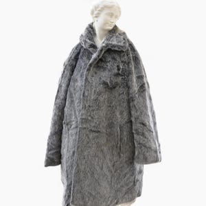 Women&#39;s Gray Faux Fur Coat, Vintage Fur Overcoat, Mid Length Fur Jacket, Luxury Teddy Bear Boho Coat, Premium swing retro opera fur coat
