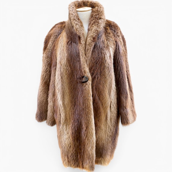 Vintage Brown Real Fur Luxury Coat. Shaggy Fur Jacket - Warm