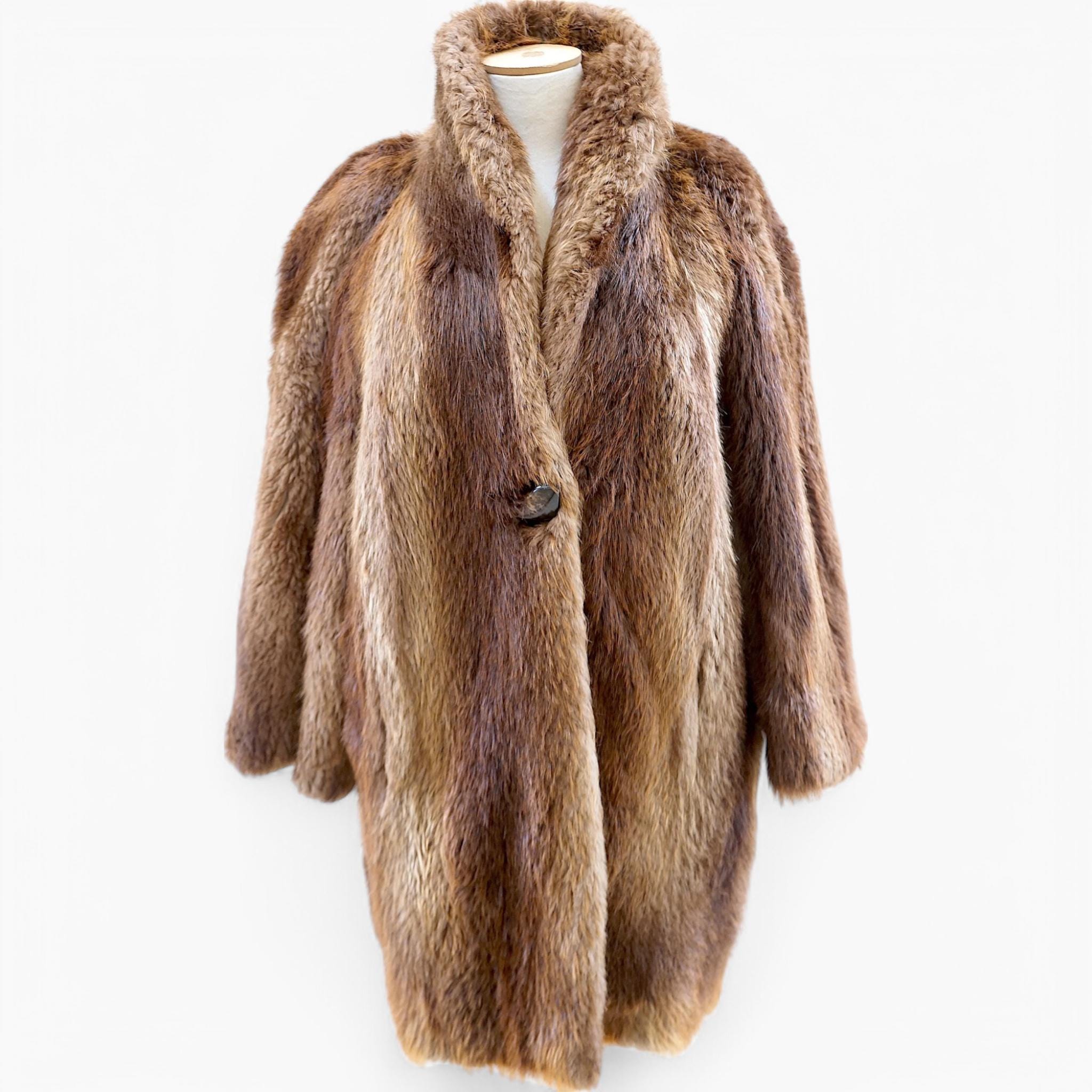 Vintage Brown Real Fur Luxury Coat. Shaggy Fur Jacket - Warm