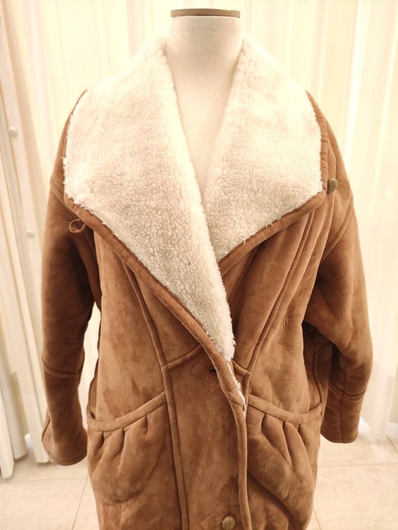 Beige shearling jacket vintage woman suede shearl… - image 5