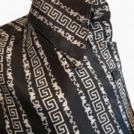 Versace 100% Silk Shirt Black White Meander Print | Vintage