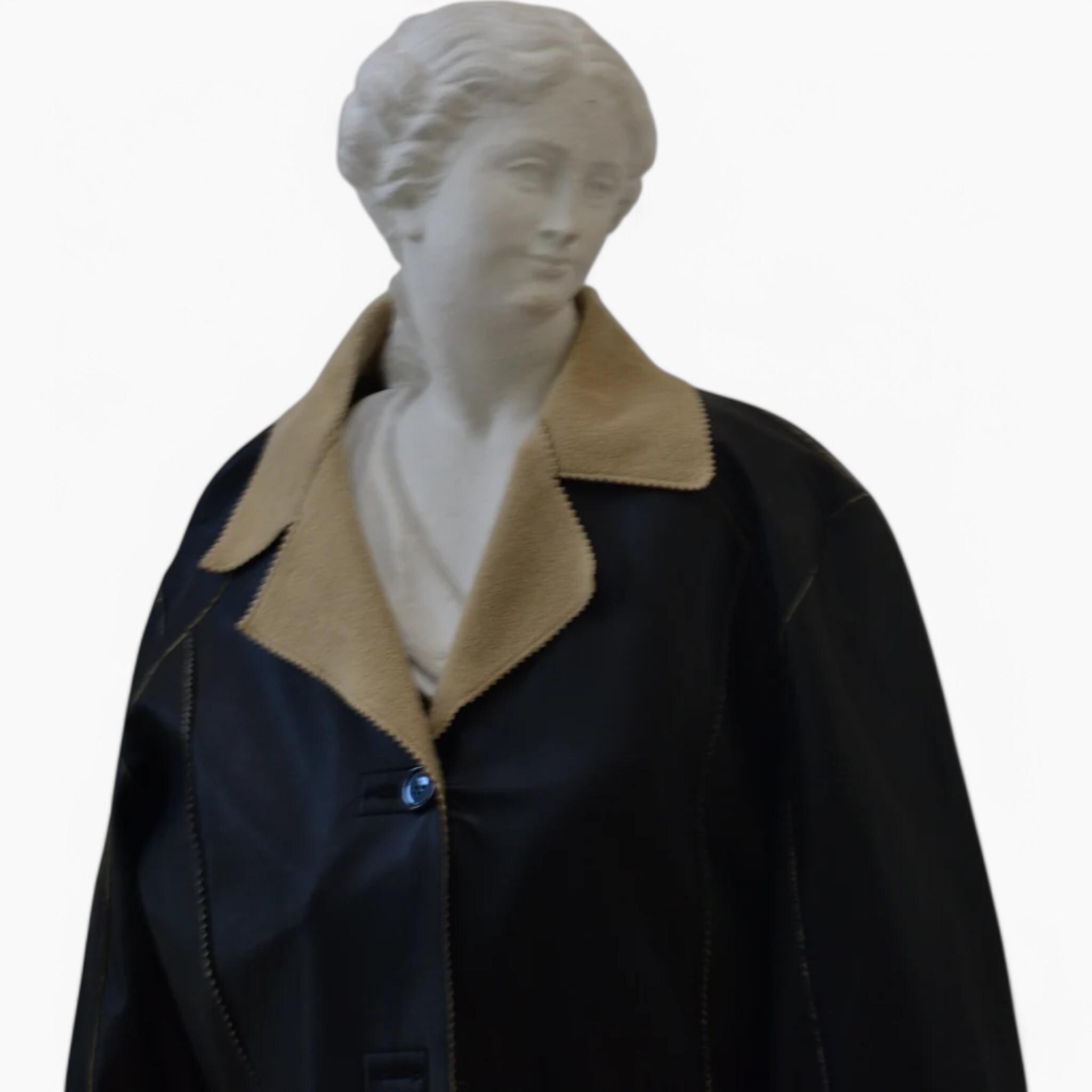 90's Black Long Coat, Faux Leather Coat, Black Vegan Leather