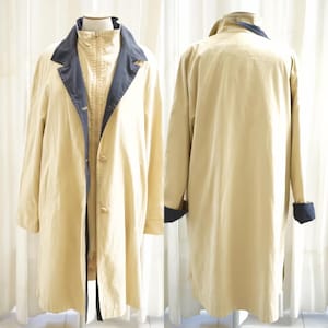 Trench coat for women, Light yellow and navy trench coat, Women&#39;s cotton trench coat, Oversized ladies trench coat. Vintage Y2k streetwear