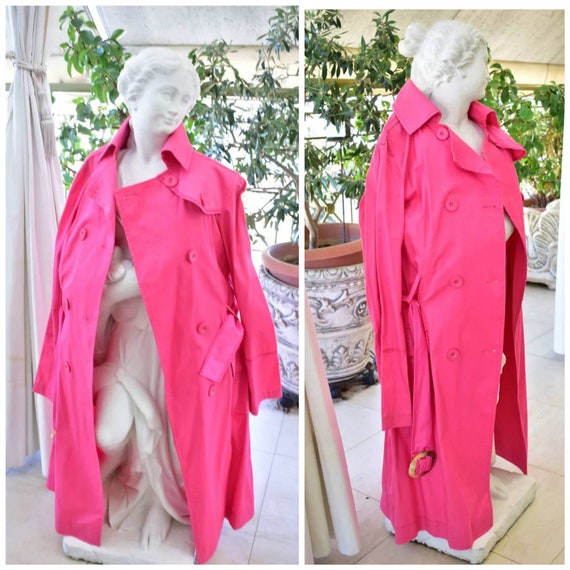 Women Vintage Pink Trench Coat. Belted Raincoat. D