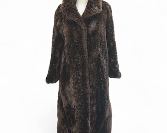 Brown Fur Coat vintage 90s soft women's fur coat maxi length warm fur coat vintage clothing luxurious outerwear 70s clothing size medium