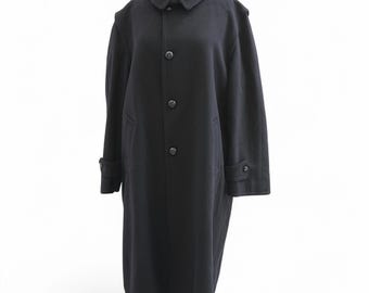 Long Wool Coat Women, Navy Wool Trench Coat, Single Breasted