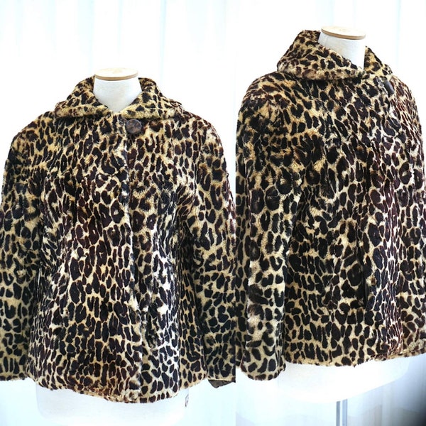 Leopard Fur Coat Animal Print Fur Jacket Swing Jacket Peluche Glam Designer Rocker Cheetah vintage Fausse Fourrure Cape. Manteau pelucheux d’hiver H/L