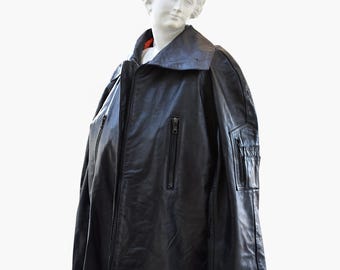 Black Leather Jacket (90s). Vintage Italian Police Officer
