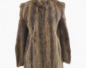 Pellicceria Yovi Vintage Brown Fur Coat. Long Hair Nutria Fur Coat Ladies Ombre Classic Beaver Fur Coat. Women's Long Winter Furry Overcoat