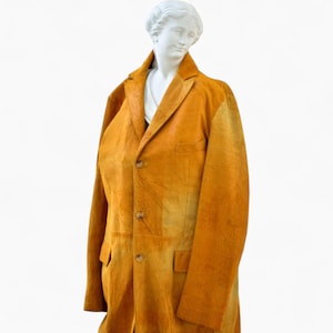 Dolce & Gabbana Orange-Gelber Ledermantel | Vintage italienischer Designer in voller Länge Mantel | 90er Jahre Luxus Unisex Trenchcoat Vintage Kleidung