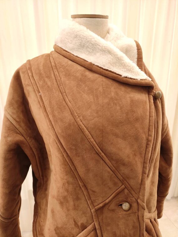 Beige shearling jacket vintage woman suede shearl… - image 3