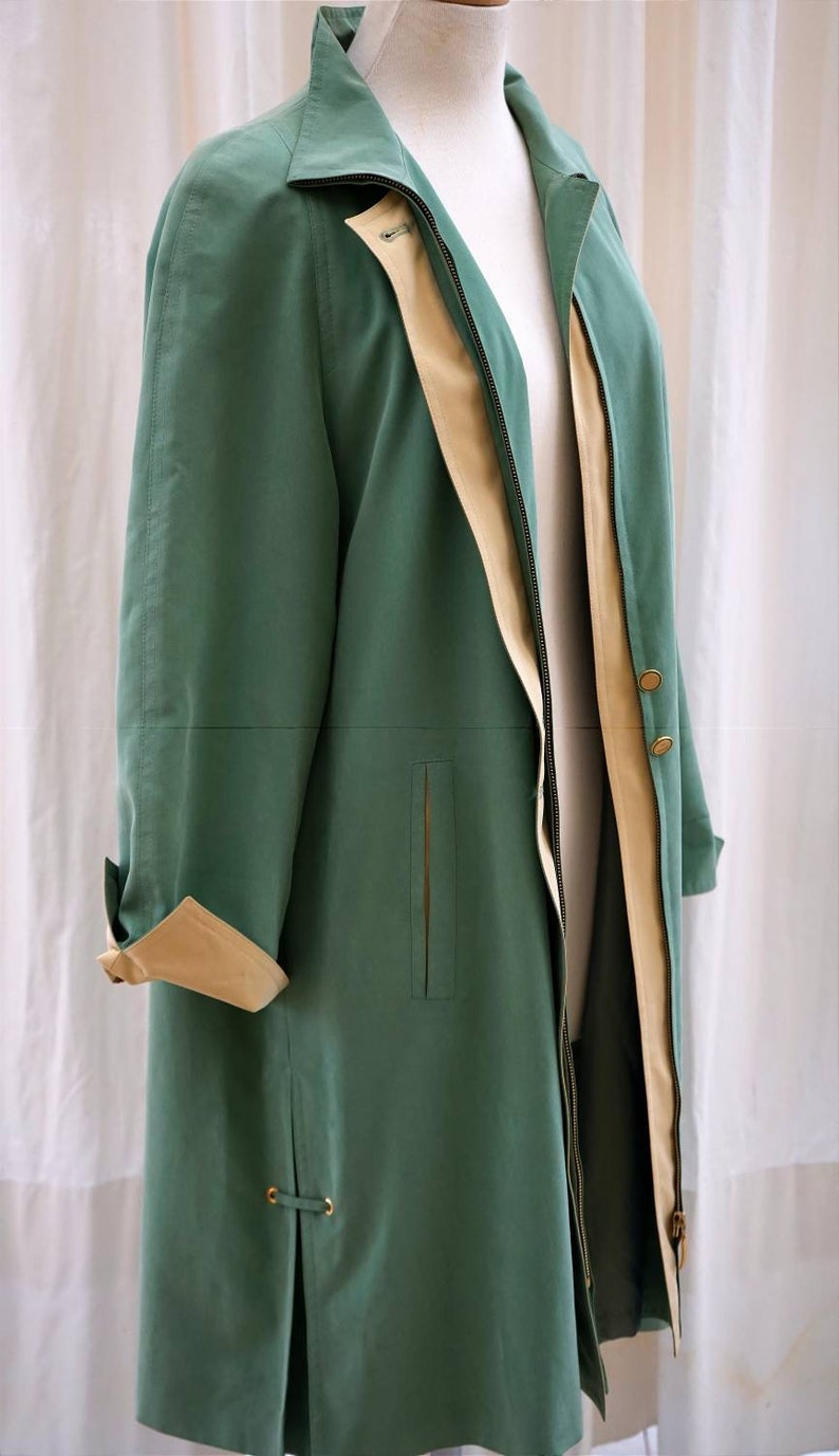 Vintage Women 80's Coat. Trench Mac Jacket Green-Yellow Bright Coloured. Double Layer Oversized Coat. Mod Trench Coat. Long Windbreaker L/XL image 5