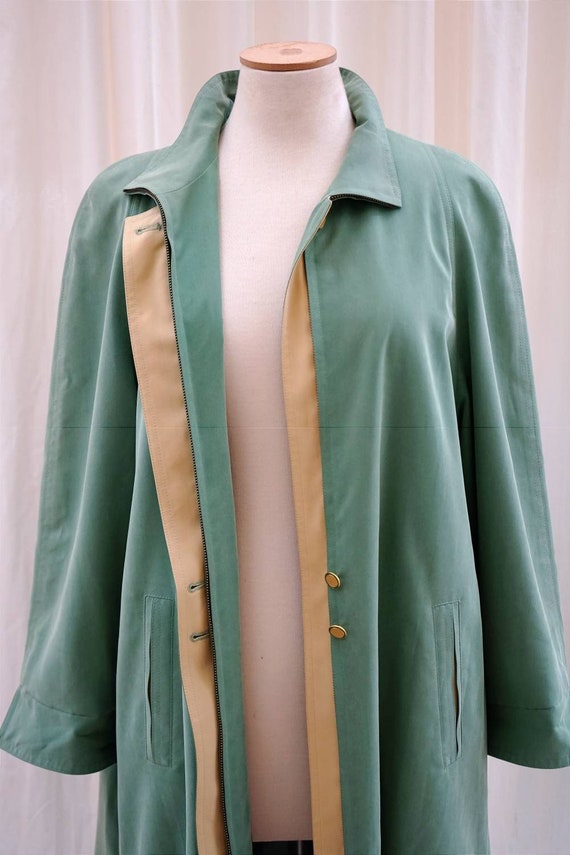 Vintage Women 80's Coat. Trench Mac Jacket Green-… - image 3