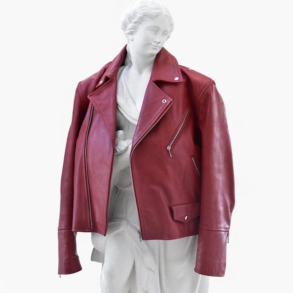 Vintage Red Real Leather Jacket. Genuine Leather. Real Leather