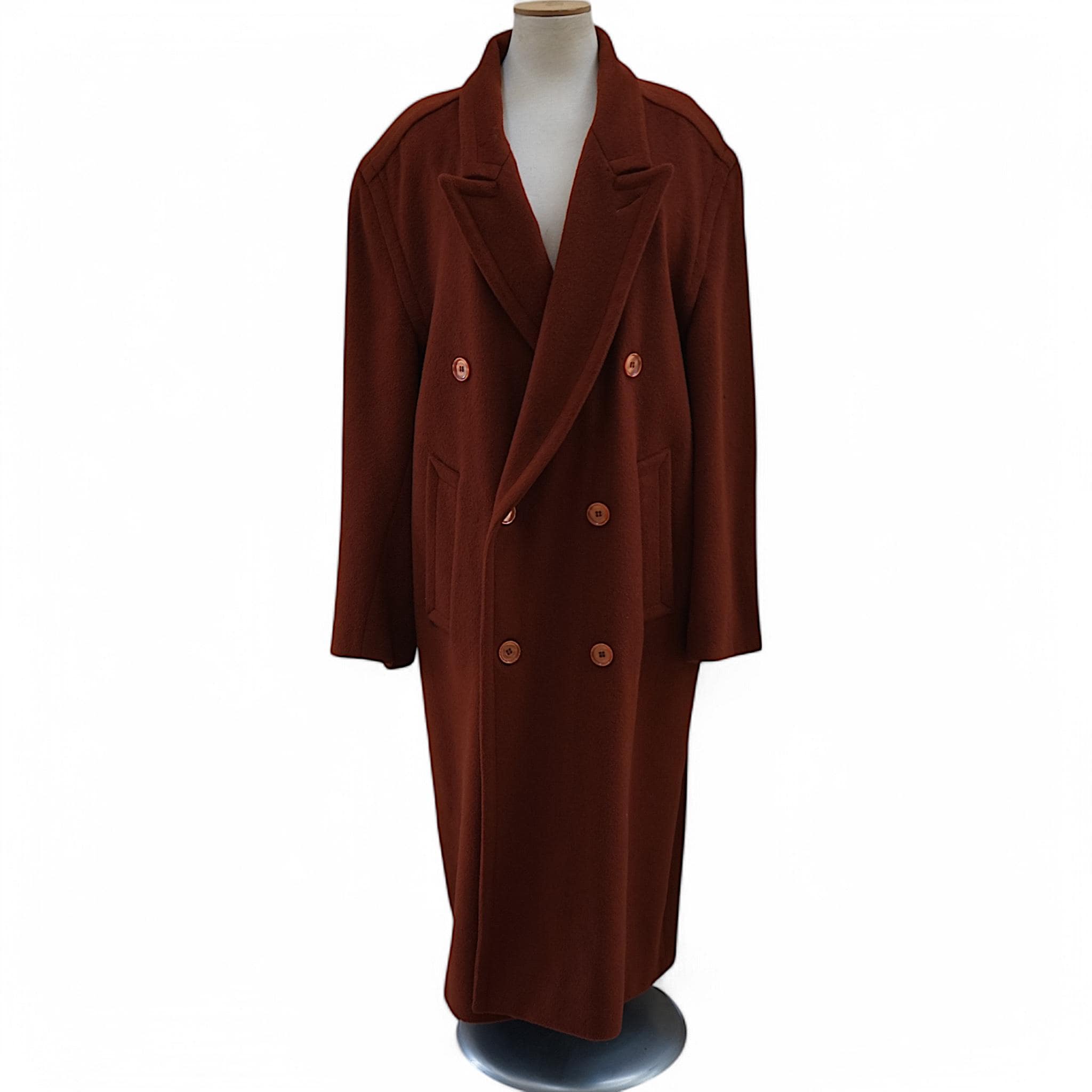Gabardina larga de lana de color naranja y marrón, abrigo largo para hombre de los años 90, abrigo de invierno con forro cálido, abrigo cruzado de gran tamaño, idea de regalo de ropa vintage