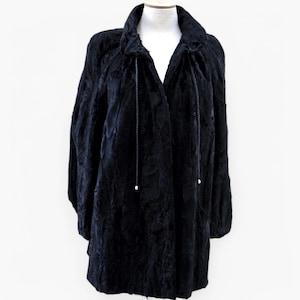 Vintage Black Fur Coat. Women 60s Long Fur Coat, Astrakhan Fur Jacket, Oversized Winter Coat. Vintage Clothing Gift for Woman Large Size Fur