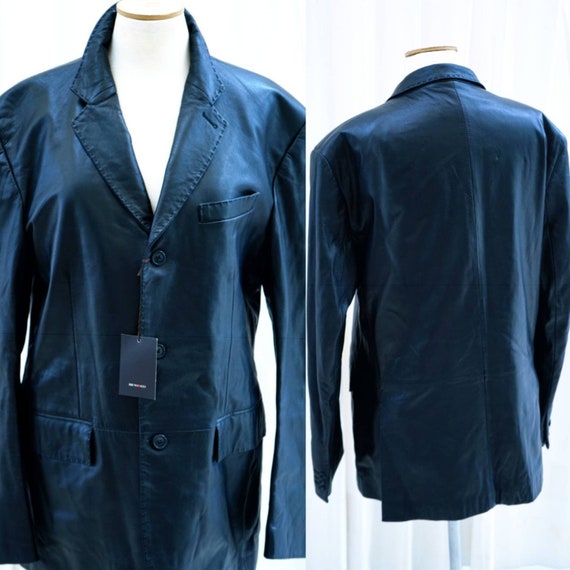 Bruno Magli Leather Suit Jacket Vintage 90s Black Lea… - Gem