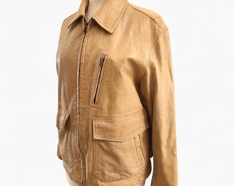Vintage TIMBERLAND Beige Leather Jacket, 90's Genuine